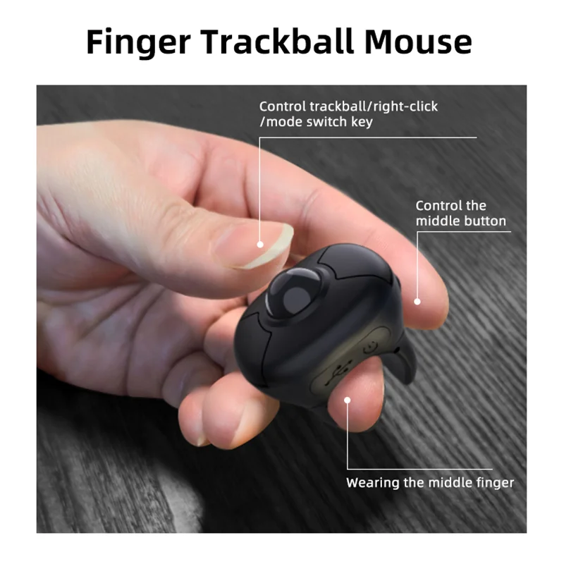 Finger Trackball Mouse 2.4G Bluetooth Dual-mode Light Weight Rechargeable Remote Photo Capture Watch Video Speech Lazy Ring Mice