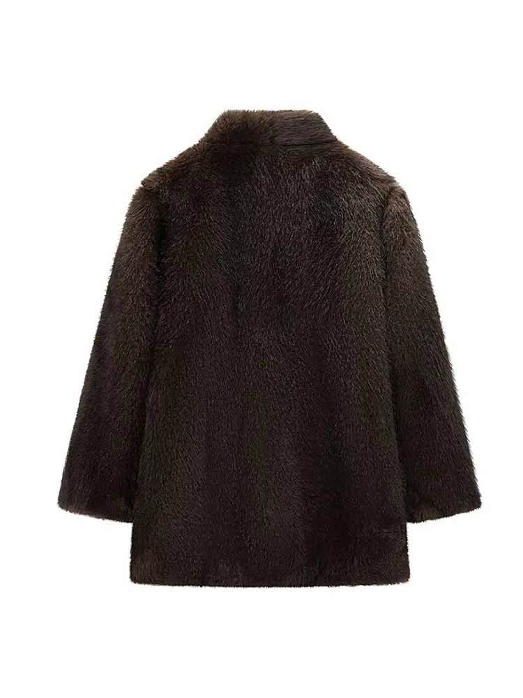 HH Frau Winter Mode Einfarbig Warme Künstliche Pelz Lange Ärmel Stehkragen Lose Mantel Weibliche Casual Street Style Jacke