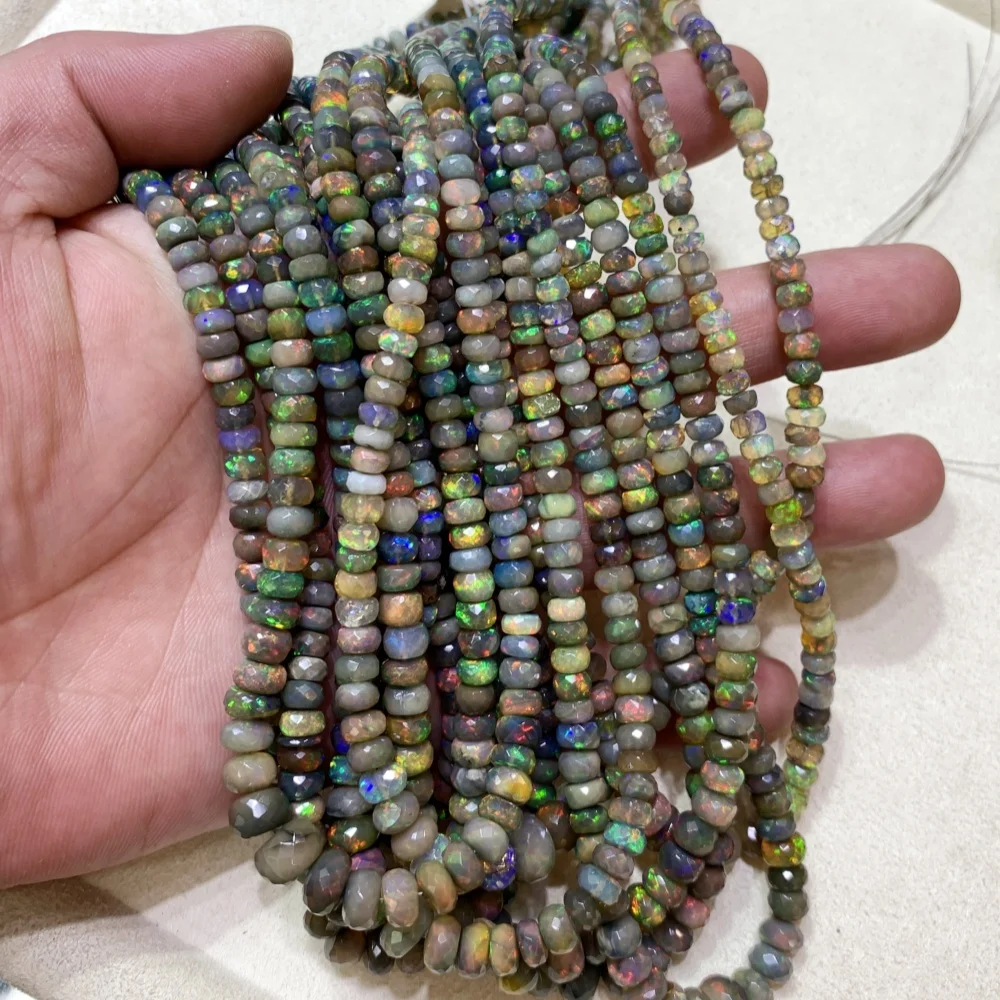 Natural Ethiopian Black Opal Rondelle Beads 1-2.5x2.5-5m Gemstone Loose Bead DIY Bracelet Necklace For Jewelry Making Accessorie