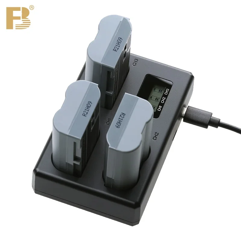 FB EN-EL15 el15c battery 3 slot charger for Nikon camera D750 D800E Z5 d780 D7200 D800 D500 D610 z7ii z6ii D850 D7100 D7500 D600