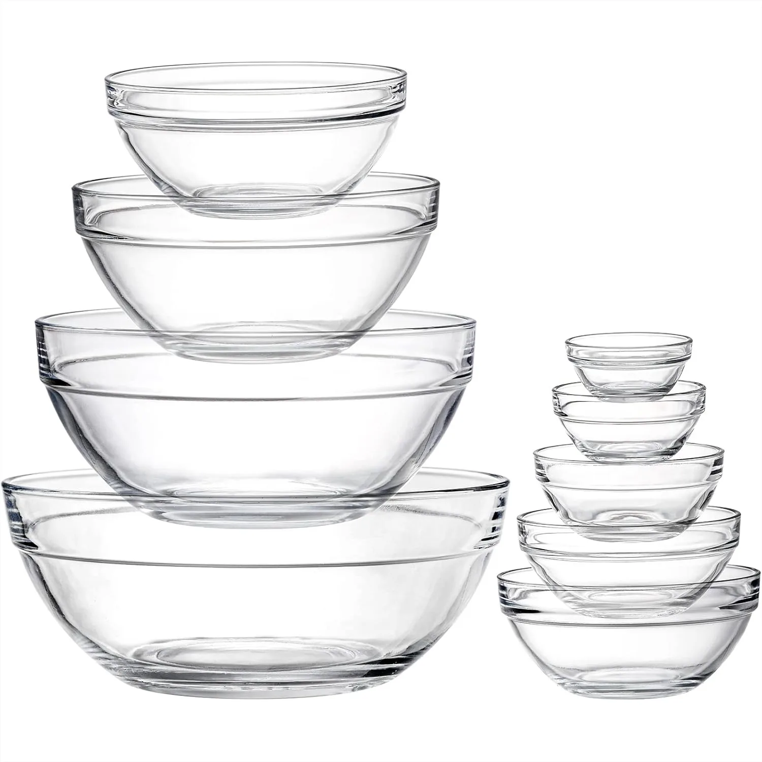 

9 Piece Glass Mixing Bowls Set - Nesting Prep Bowls Clear for Salad Cereal Ice Cream Pasta Fruits Kitchen Prep