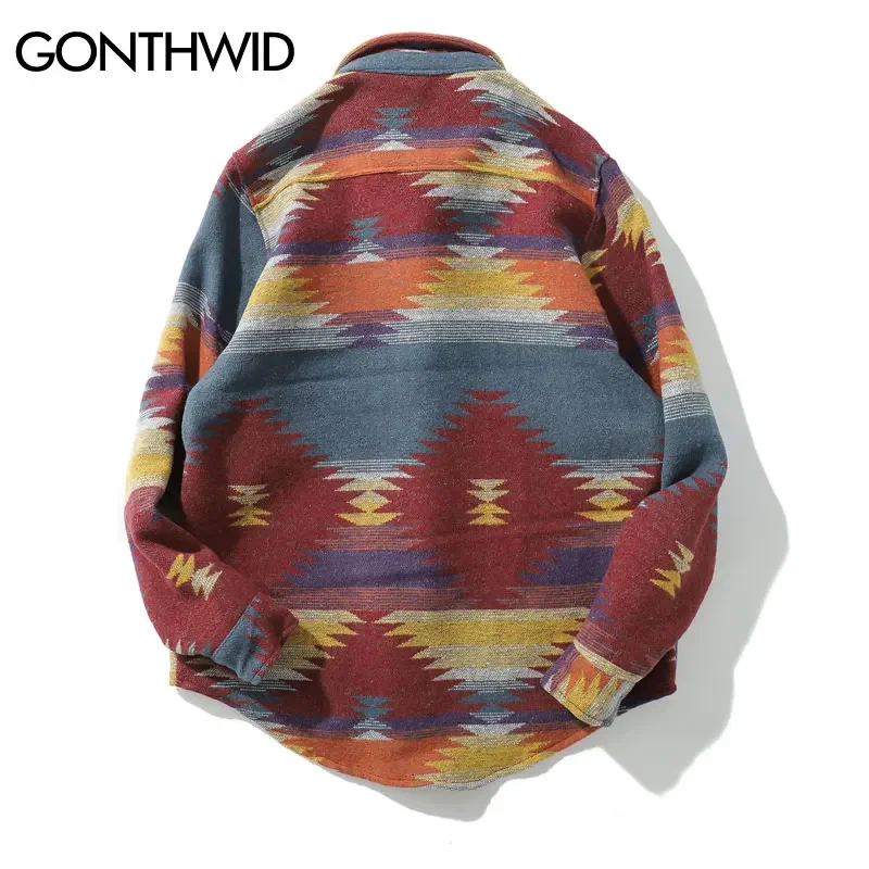 GONTHWID Hip Hop Tie Dye Snap Button Long Sleeve Shirts Men Fashion Casual Streetwear Dress Shirt Coats Male Hipster Shirts Tops