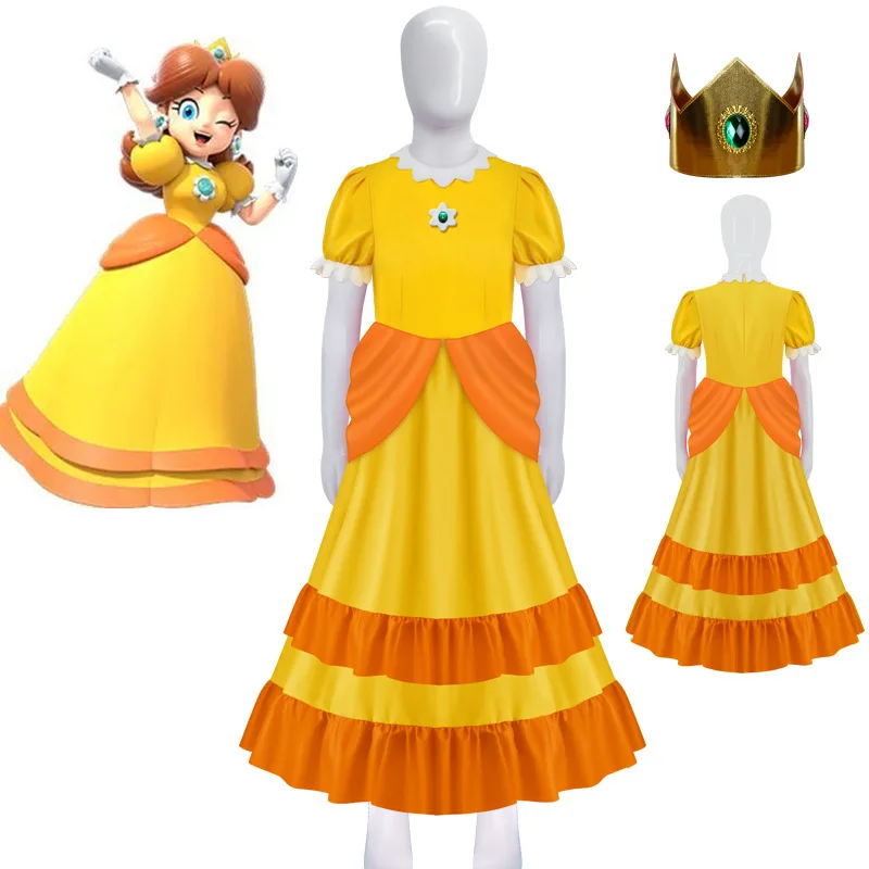 Factory price Princess Peach Costume,Peach Daisy Rosalina Dress Up for Girls Cosplay Outfit with Accessories