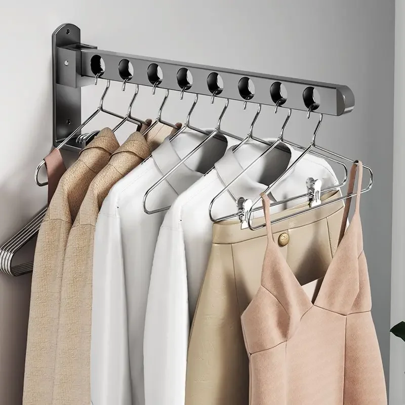 

Invisible folding drying rack free punching balcony wall hanging household bathroom drying rod wall drying rod hanging clothes