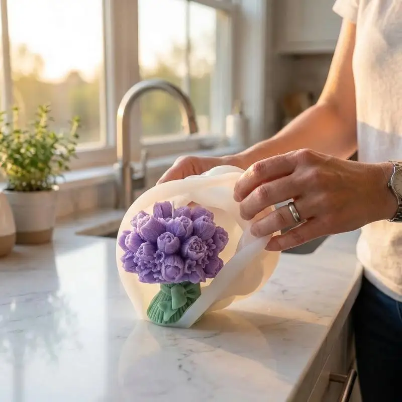 DIY 3D Rose Bouquet Candle Silicone Mold with Chrysanthemum Flower Cluster for Home Aromatherapy and Handmade Soap Crafts