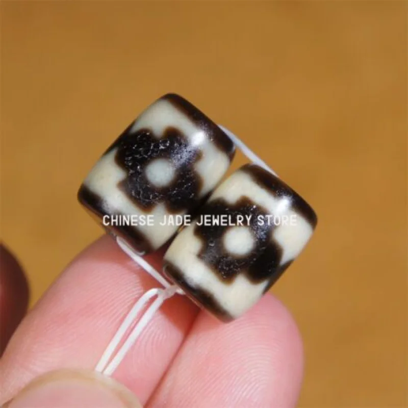 

High Oily Old Agate Tibetan DZI Beads Lucky 3 Eye Totem Amulet Beads a Pair 16mm