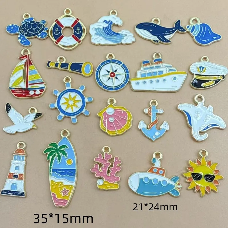 10PCS Alloy Ocean Style Lifebuoy Rudder Anchor Lighthouse Sailboat DIY Necklace Pendant Earring Bracelet Decorative Accessories