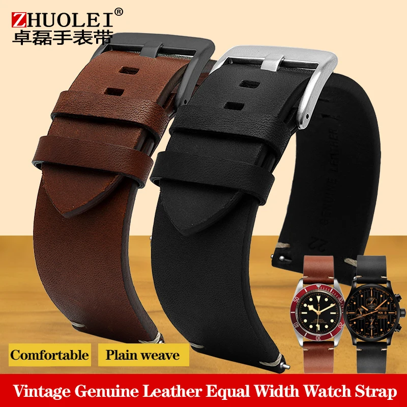 Vintage Genuine Leather Equal Width Watch Strap Belt for Tissot Citizen Mido Hamilton Quick Release Cowhide Watchband 20mm 22mm