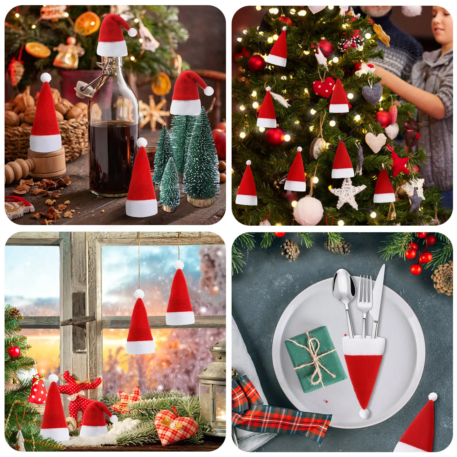 

6Pcs Mini Santa Hats Red White Small Christmas Decoration for Cutlery Lollipop Bottle Wine Caps Miniature Christmas Hat