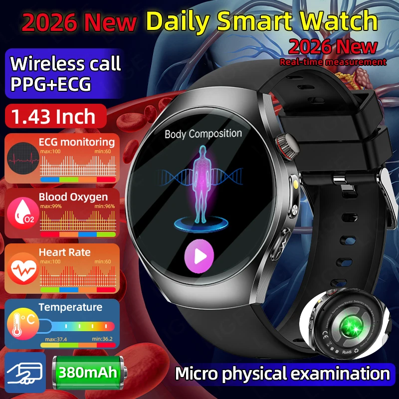 

AMOLED NFC Smart Watch Uric Acid Blood Fat Health Monitor Blood Pressure ECG+PPG Clock Body Analysis Sports Smartwatch Men Women