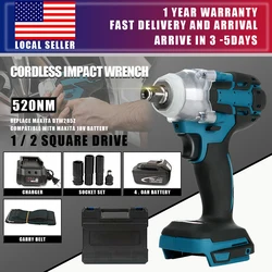 MAGNITT 520NM Brushless Cordless Electric Impact Wrench 1/2 inch Power Tools Compatible Makita 18V Battery Wrench with Toolbox