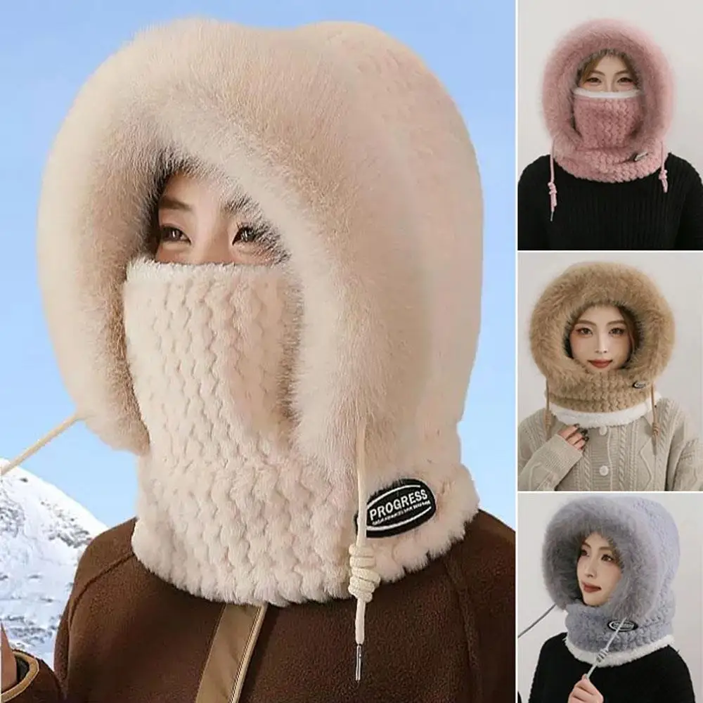 

Neck Scarf With Face Mask Outdoor Cycling Pullover Hat Plush Ripple Lei Feng Hat Windproof Thickened Bike Head Cap Winter Hat