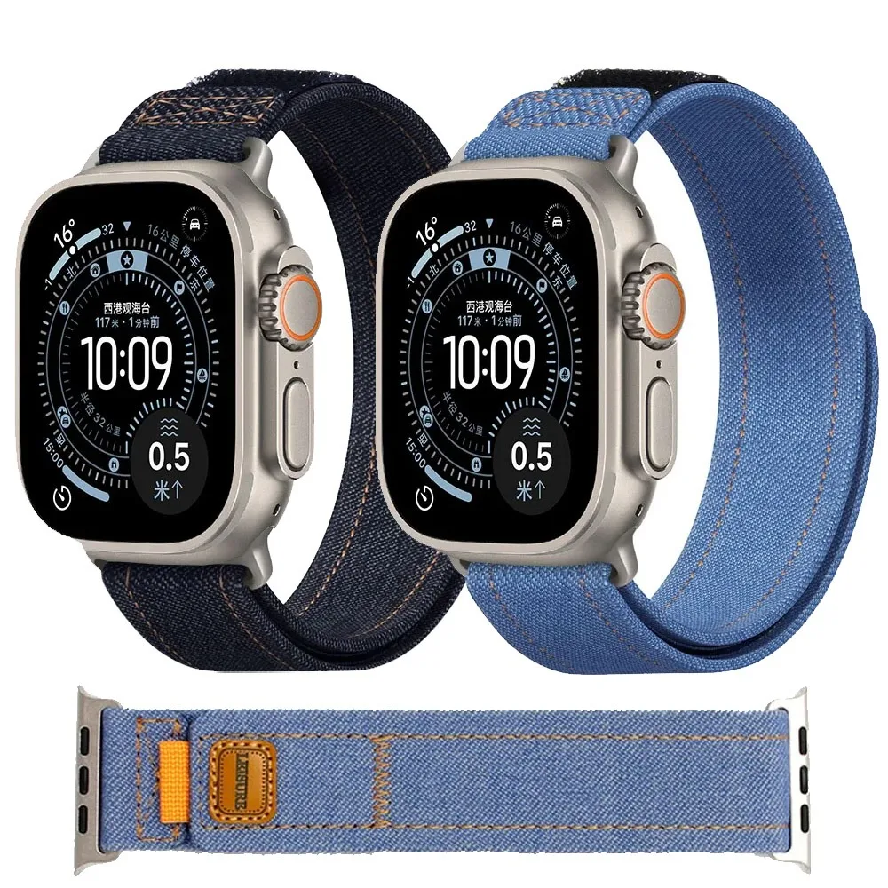 Denim-Nylonarmband für Apple Watch Ultra 3-2-1 49 mm 11 10 46 mm 42 mm geflochtenes bequemes Band IWatch 9 8 7 6 5 4 SE3 45/44/41/40 mm