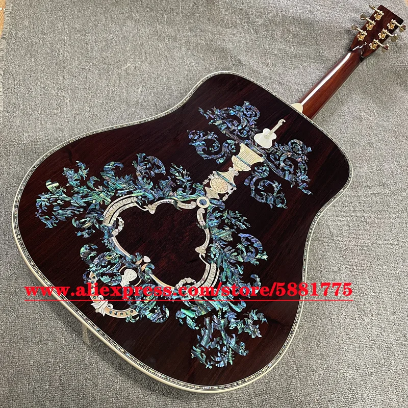 2024 Factory customized D body 100 series full solid acoustic guitar, ebony fingerboard, abalone shell binding and inlay