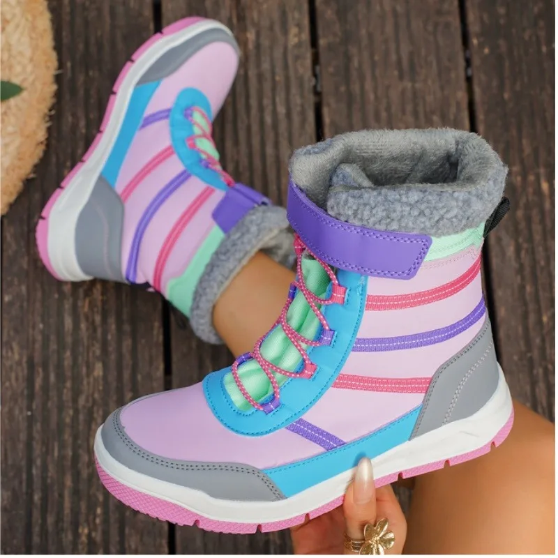 Botas de senderismo impermeables para invierno, zapatillas de Trekking antideslizantes para exteriores para niños, botas de nieve de felpa, botas cálidas informales para exteriores para niños