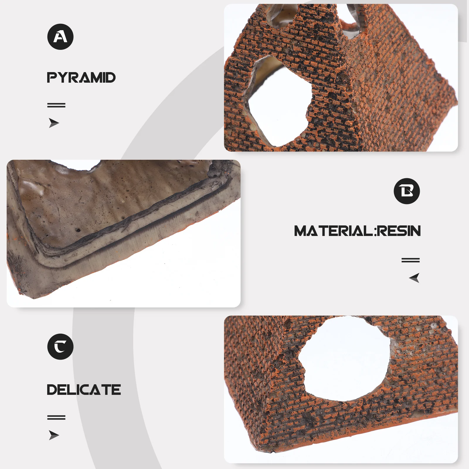 

3Pcs Simulated Pyramid Decor Resin Fish Tank Hiding Place Underwater Sinking Ornament for Aquarium Landscape Creative Resin