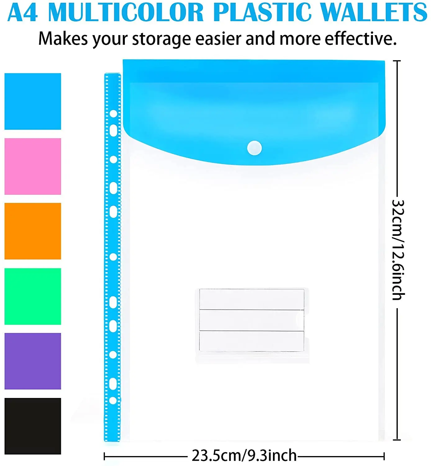 A4 Size Large Plastic File Folders Wallets Colorful Document File Envelope Bags for School Office Home Holds 200 Plus A4 Sheets