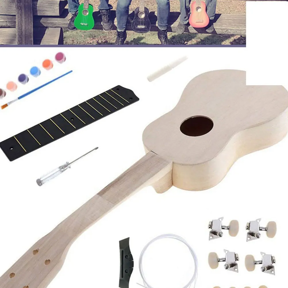 

1Set Ukulele DIY Kit Unfinished Basswood Painting Assembling DIY Guitar Self-Painting Supplies Musical Instrument