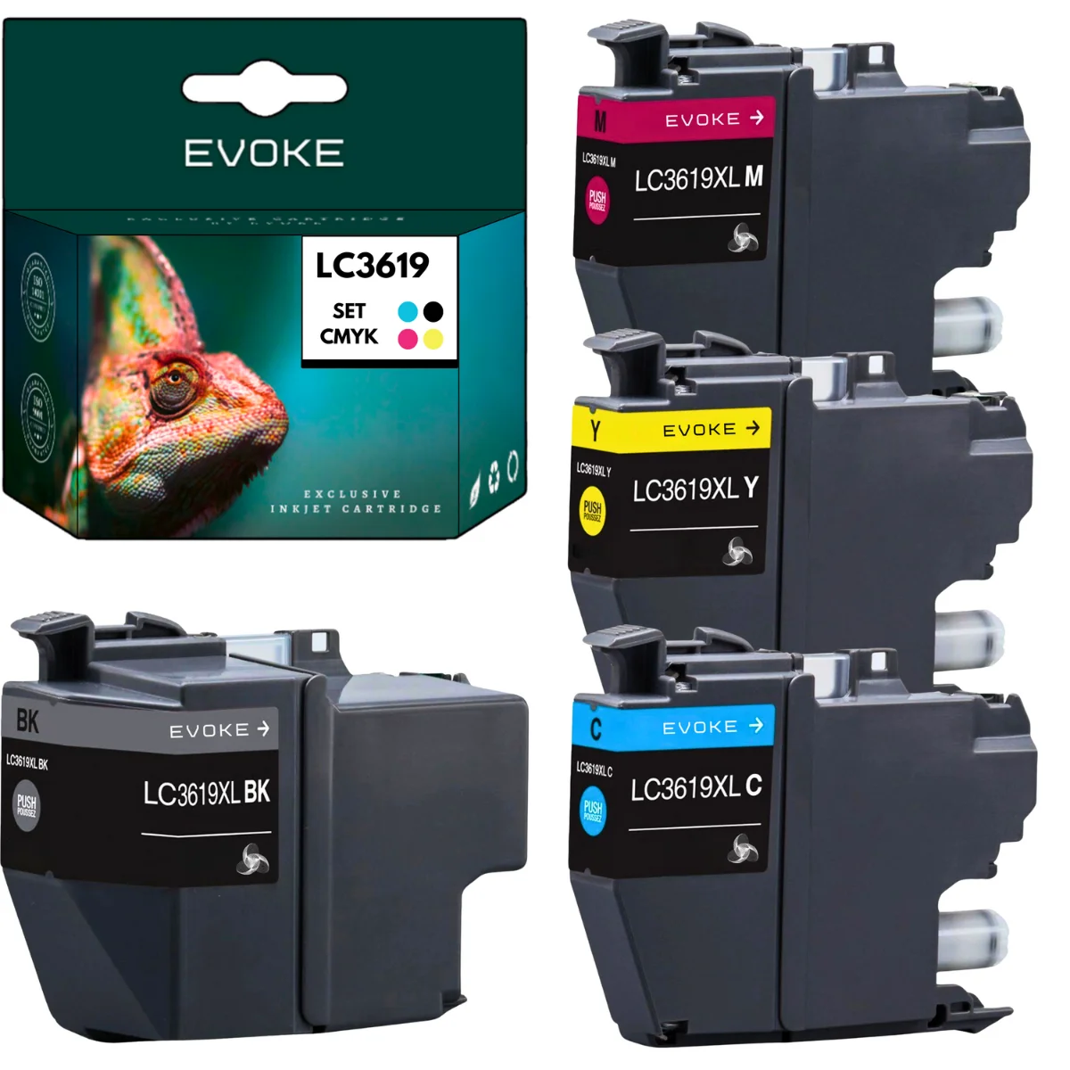 Evoke Compatibele Inkt voor Brother Lc-3619Xl Lc3619Xl 4X Cmyk:Lc-3619Xlbk Lc3619Xlbk Zwart,Lc-3619Xlc Cyaan,Lc-3619Xlm Magenta,Lc-3619Xly Geel 54 ml 7900 Pagina's Mfc-J2330Dw J2730Dw J3530Dw J3930Dw