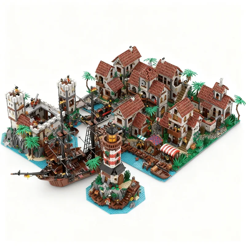 17268pcs MOC Ultimate Pirates Harbor Model Building Blocks Toy Construction Christmas Gift 3D Birthday Creative DIY Collection