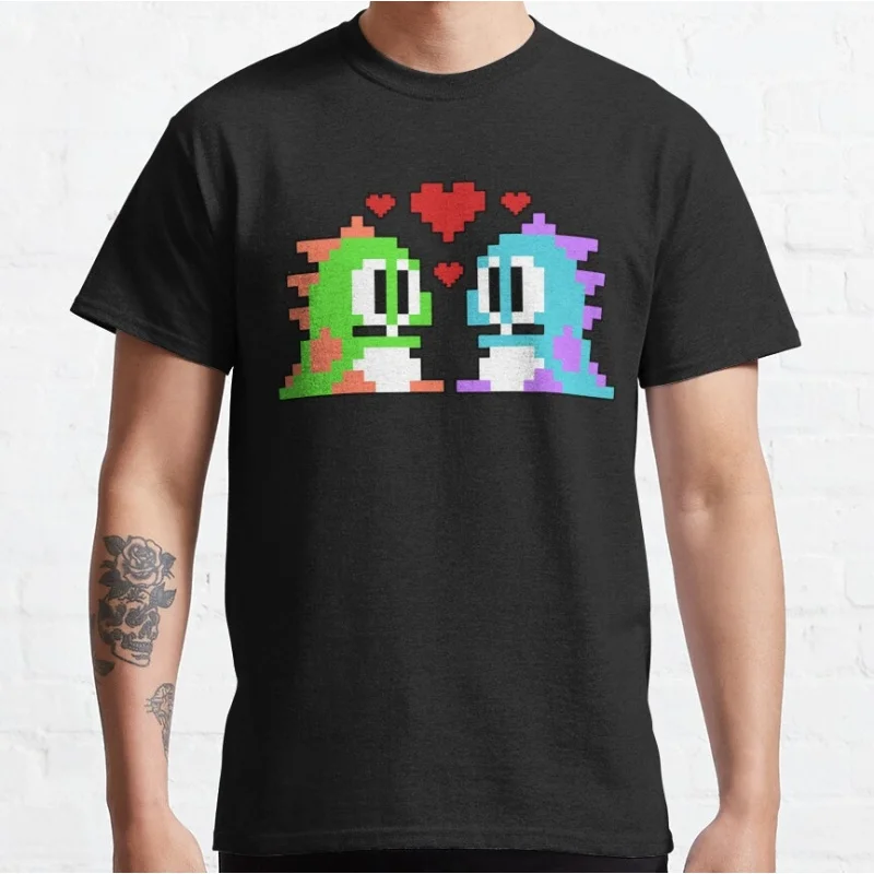 Bub nd Bob Pixel art Dinosaur Gift t shirt Videogame Bubble Bobble Graphic Clothes Short Sleeve Cartoon Tee All size Tops S-6XL
