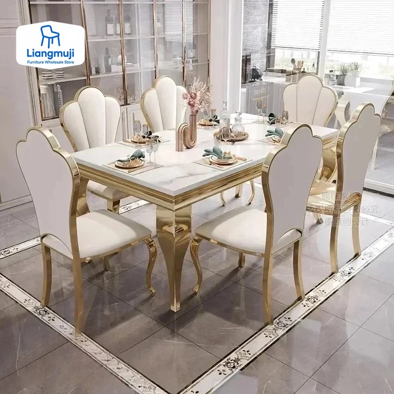 Waterproof Oilproof Luxury Table Unique Gold Vintage Marble Mobile Dining Table Nordic Big Design Mesa De Comedor Funiture