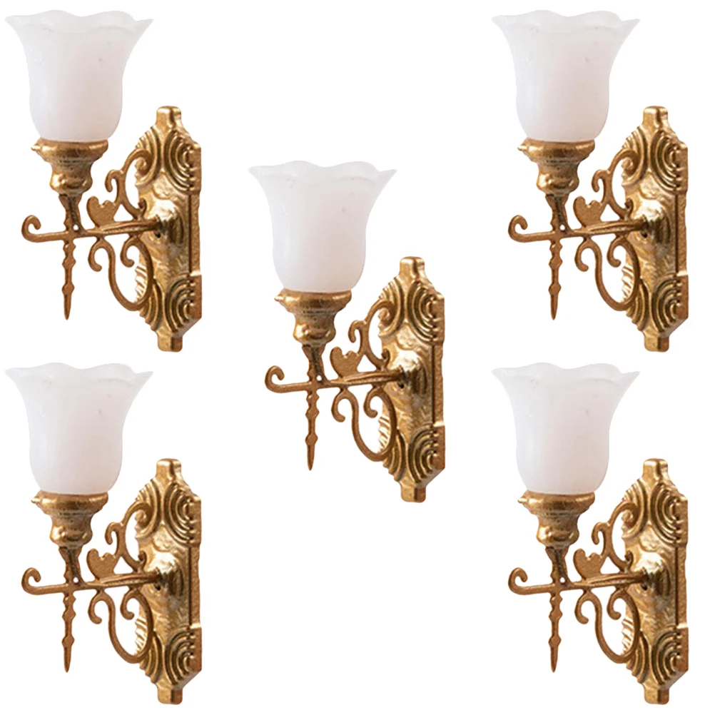 5 pçs mini casa lâmpada de parede modelos lâmpadas de parede em miniatura mini simulação lâmpadas de parede luzes em miniatura estatuetas para artesanato