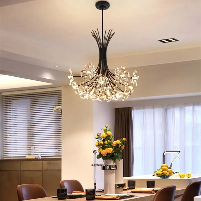 Scandinavian Simple Dandelion Chandelier Bedroom Dining Room Living Room Xuan Guan Lamp Luxury Iron LED Crystal Lighting