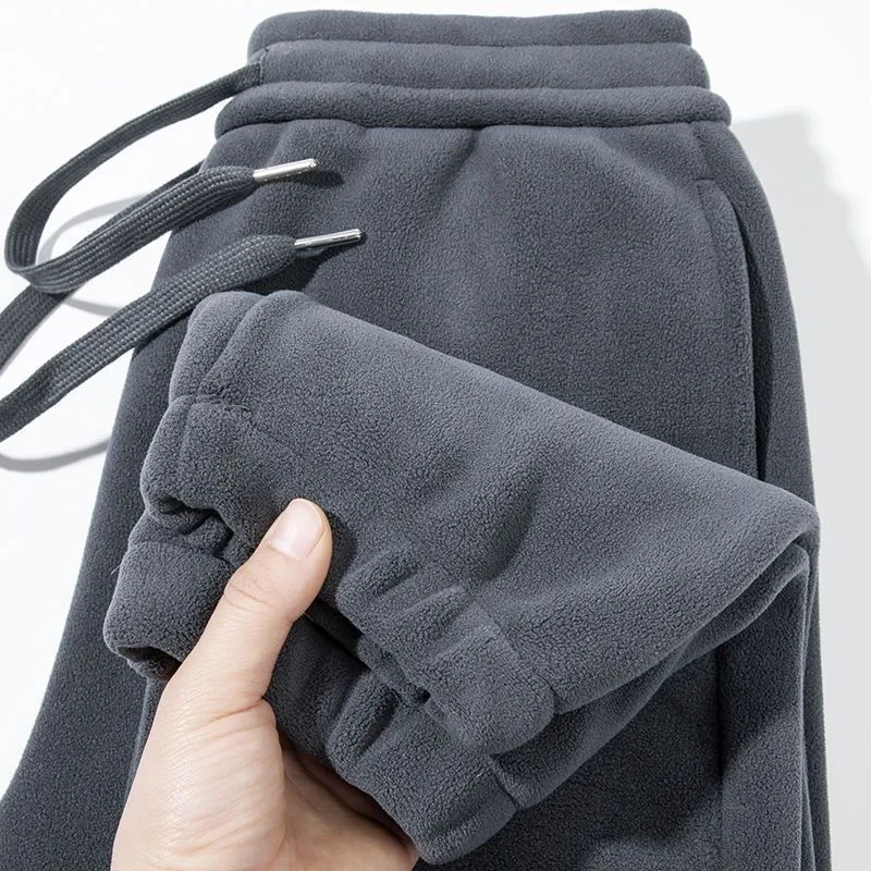 Double-Sided Fleece Joggers Men's Thickened Loose Warm Outerwear Winter Youth Casual Long Pants Elastic Waistband