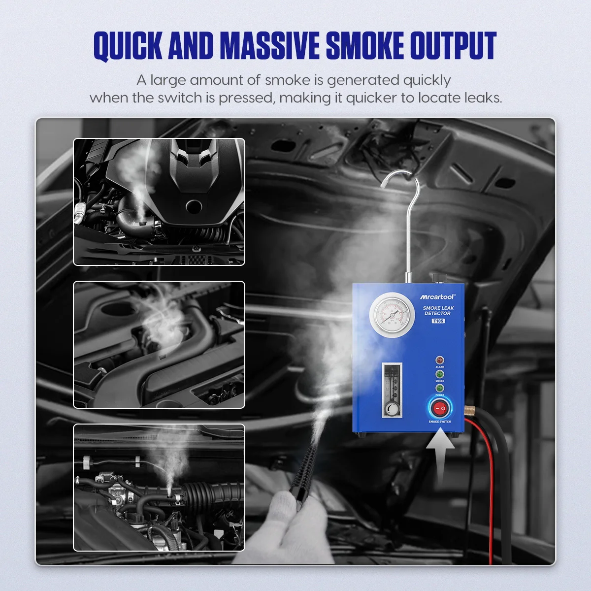 MR CARTOOL T105 سيارة آلة لصنع الدخان كاشف تسرب EVAP الأنابيب محلل تسرب المدمج في مضخة هواء PK AUTOOL SDT203 #3