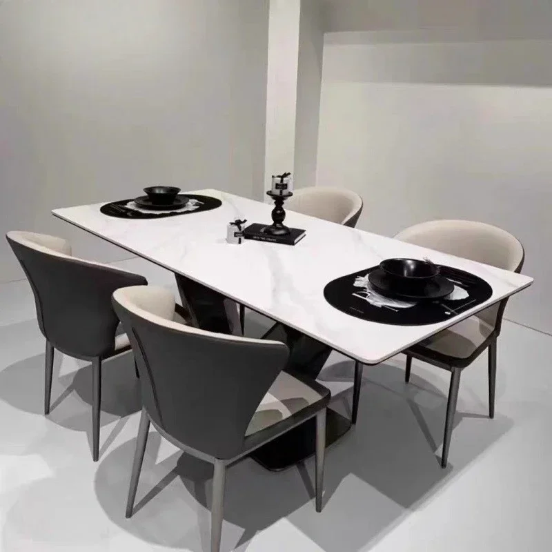 Bright rock slab Italian minimalist light luxury stable dining table, small apartment household rectangular dining table