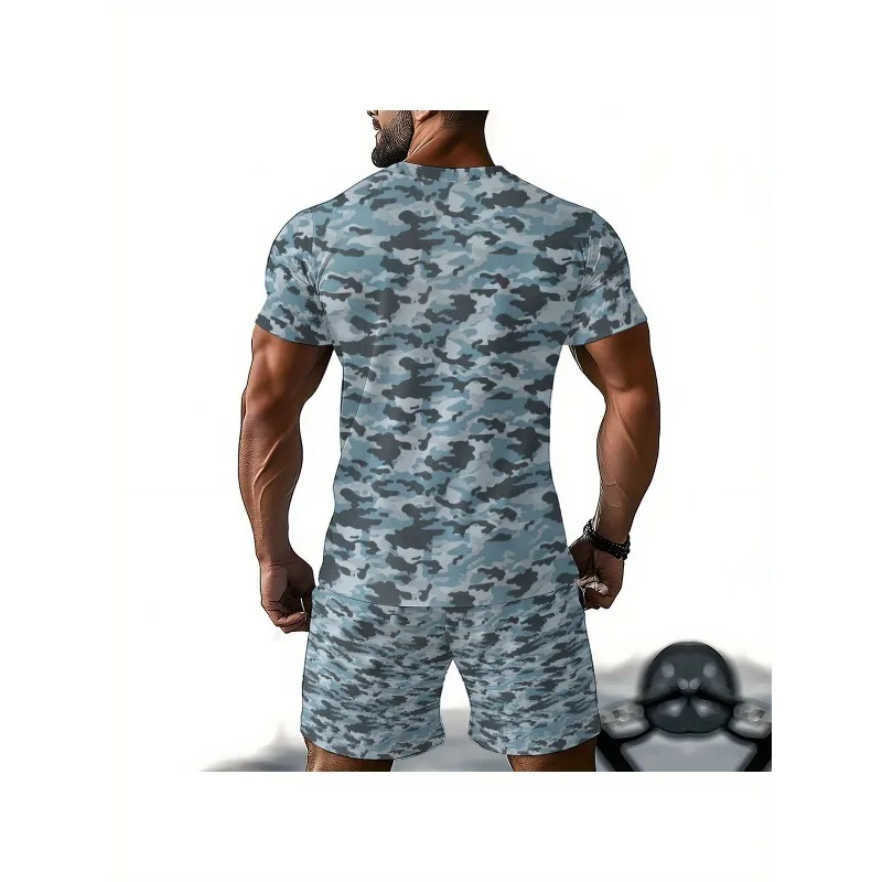 2025 Casual Round Neck Short Sleeved Shorts Set Summer New Trend Retro Men's Fashion T-shirt 3D Digital Printing Creative