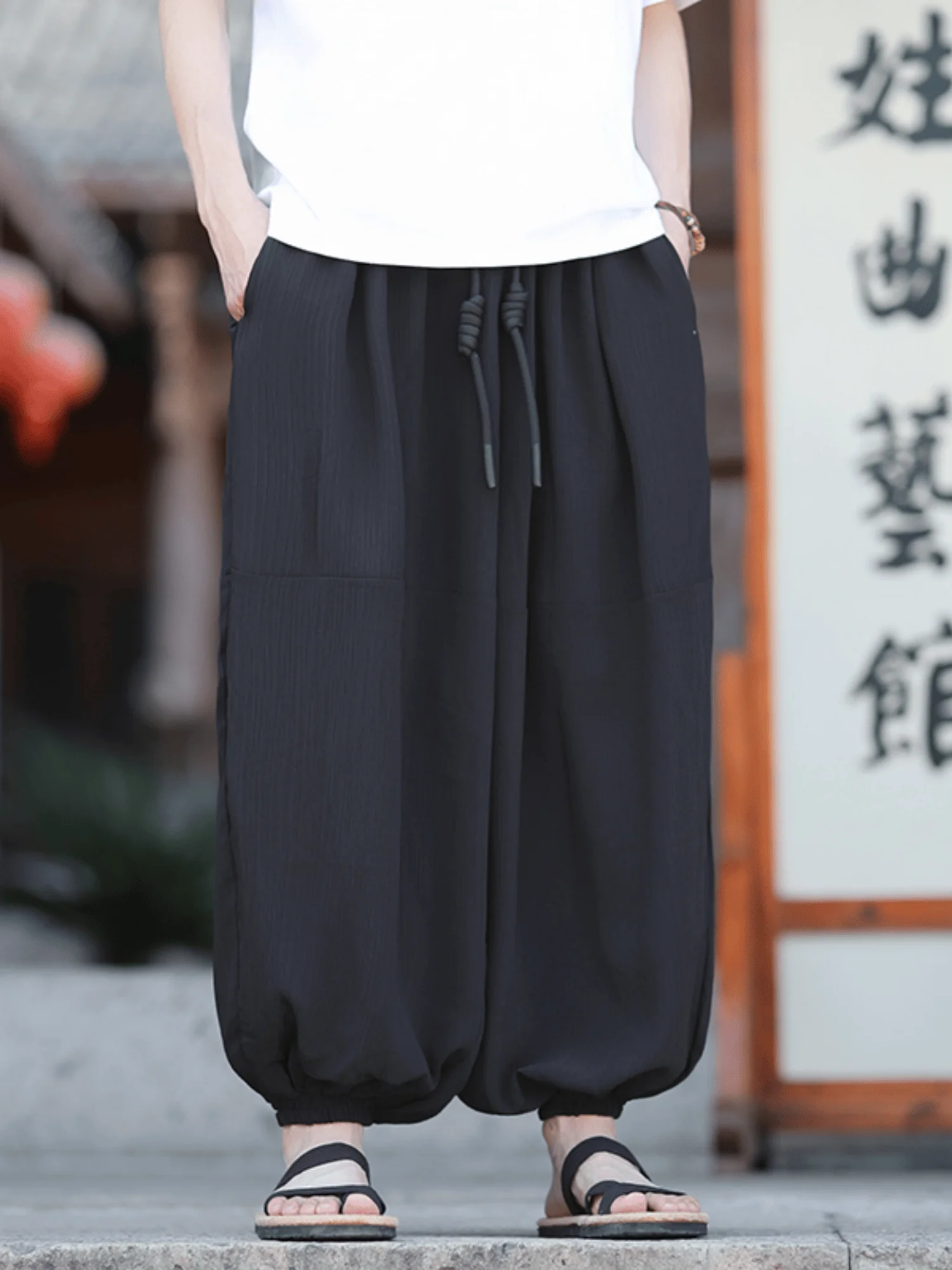 

Loose Men's Harem Pants Summer Cotton Linen Wide Leg Sports Trousers Casual Loose Fit Breathable Comfortable Youthful Sle