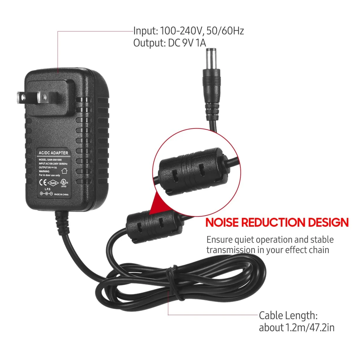 Miwayer Daisy Chain Cables 1 to 2-10 Ways Guitar Effect Pedal Power Supply Adapter 9V DC 1A Reinforced Noiseless Center Negative