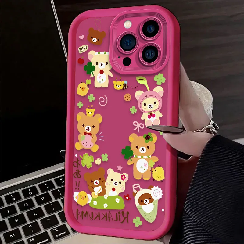جميل R-Rilakkuma الدب قضية الهاتف آيفون 16 16E 15 14 13 12 11 برو ماكس X XS X S ماكس XR SE 2020 SE4 7 8 غطاء مقاوم للصدمات