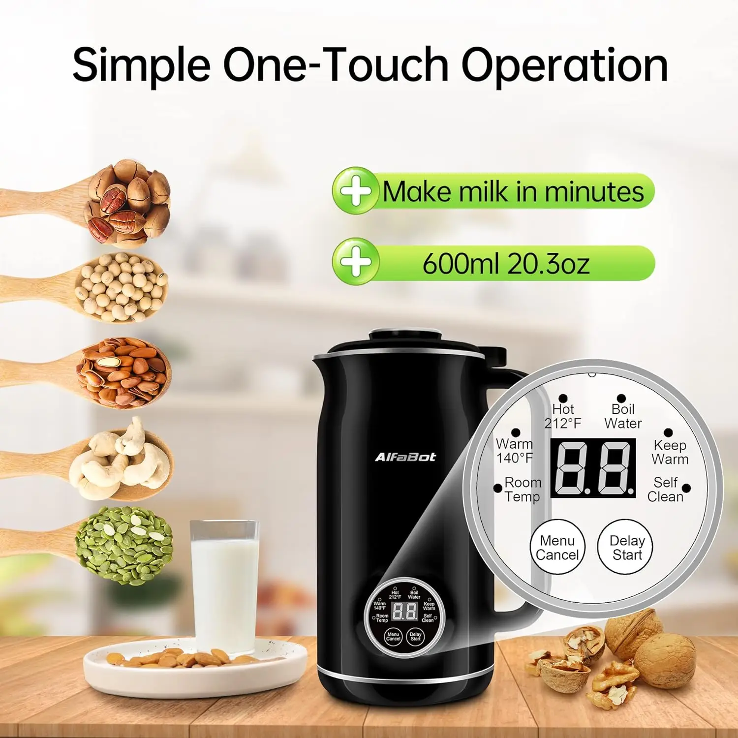 Milk Maker, Automatic Almond Milk Machine for Homemade Plant-Based Milk, Oat, Soy, Dairy Free Beverages