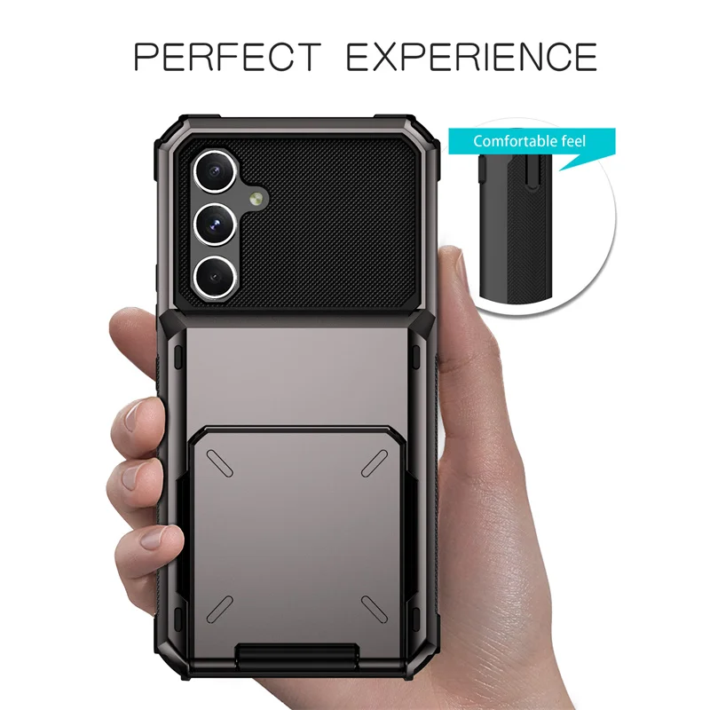 Heavy Duty Card Holder Armor Hard Case For Samsung S26 Ultra S25 S24 S23 Plus A57 A37 A17 Hidden Flip Slot Shcokproof Back Cover