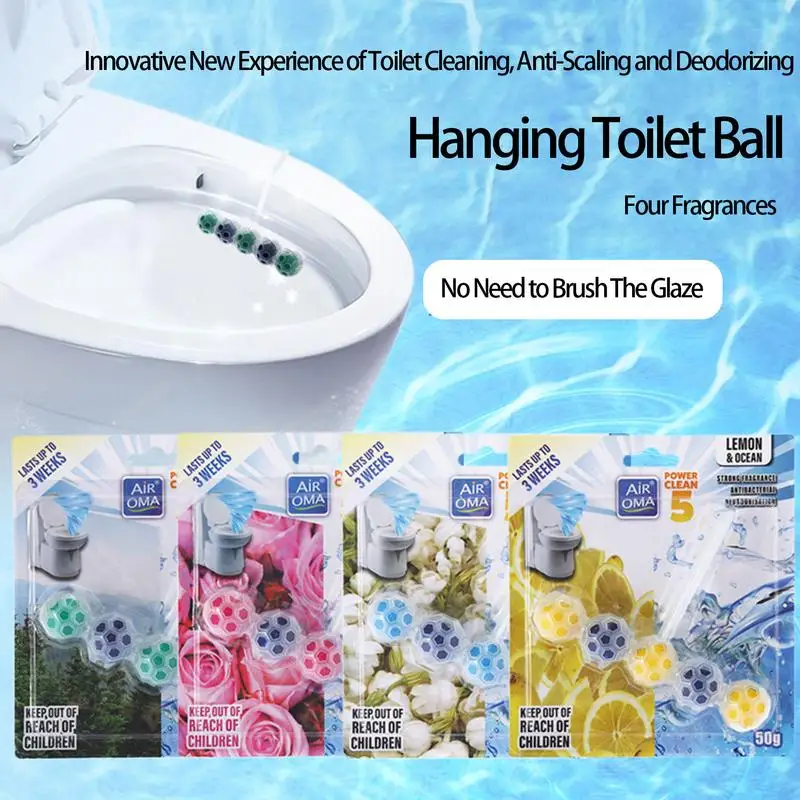 5 In 1 Toilet Cleaner Hanging Toilet Cleaning Ball 4 Fresh Fragrances Toilet Rimblock Hanger Bright Glaze Prevent Scale Quickly