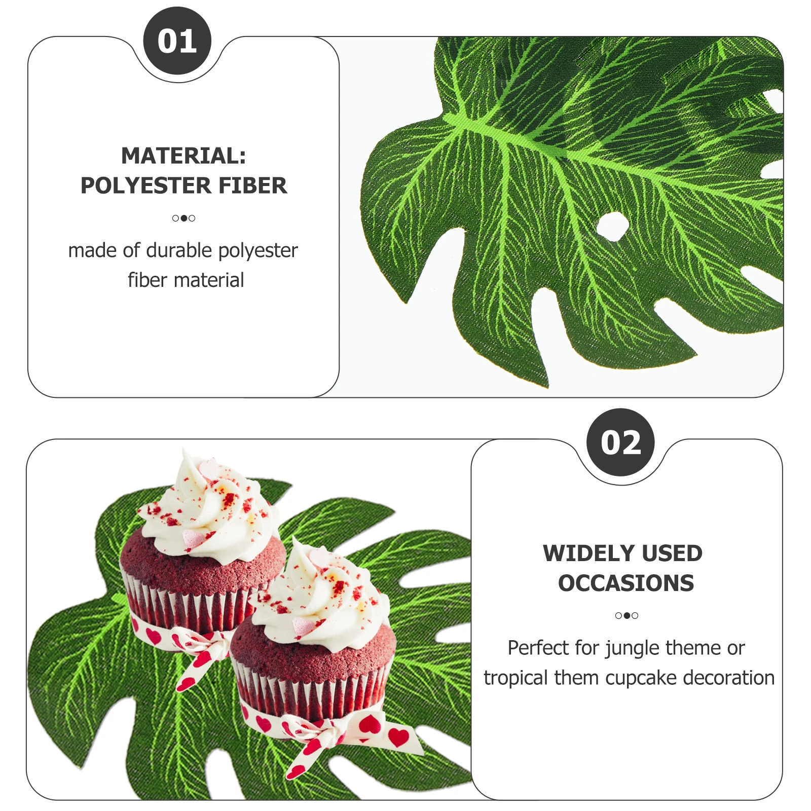 

60pcs Monstera Leaf Cake Tropical Palm Cupcake Toppers Jungle Theme Party Supplies Birthday Decor Leaf Cake Decorations Palm