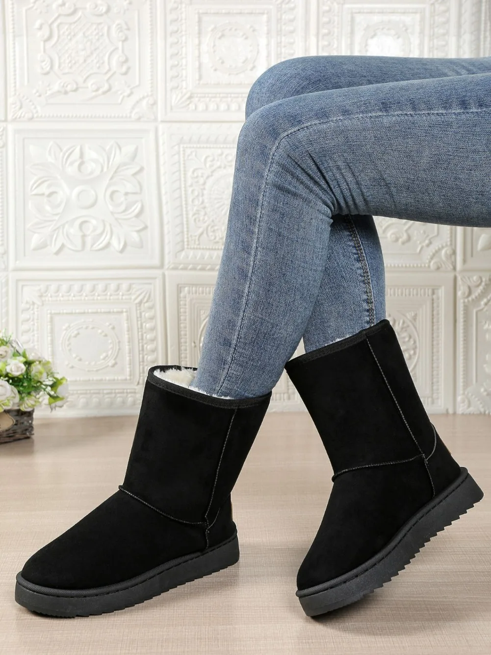 Wasserdichte, warme Plateau-Schneestiefel für Damen, große Größen, Winter-Slip-On-Stiefel, flache, lässige Damenstiefel, 2026 neue Mode – Detail 11