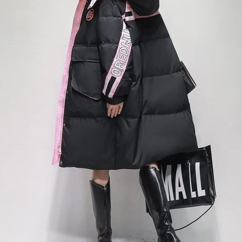 Extra Large Size Contrasting Tooling Parker Down Jacket Women's Winter Plus Medium Long Loose Casual Exquisite Simple Fashion