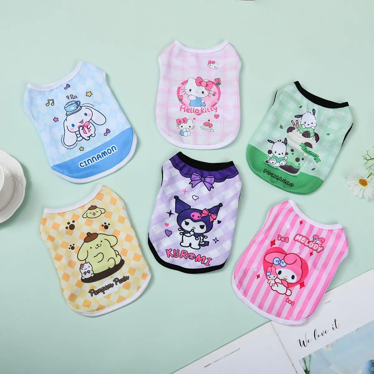 Cute Sanrio Pet Clothes Cinnamoroll Accessories Kawaii Anime Dogs and Cats Undershirt Thin Section Anti-Shedding Toys Girls Gift