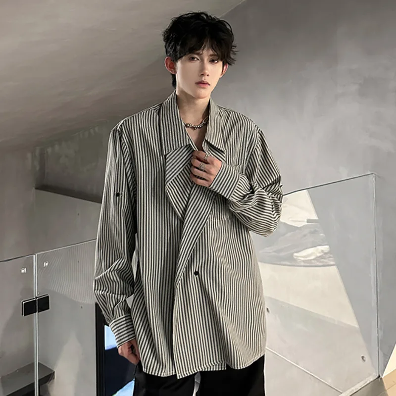 WVGA ربيع الخريف جديد الرجال المد النمط البريطاني مخطط كبير التلبيب تصميم العصرية قمصان طويلة الأكمام المتخصصة شيك بلايز عادية W16841 #2