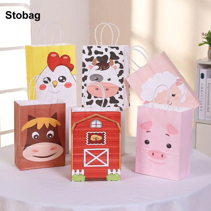 

StoBag 24pcs Cartoon Animal Kraft paper Gift Packaging Tote Bags Children for Candy Snack Storage Pouch Birthday Party Favors