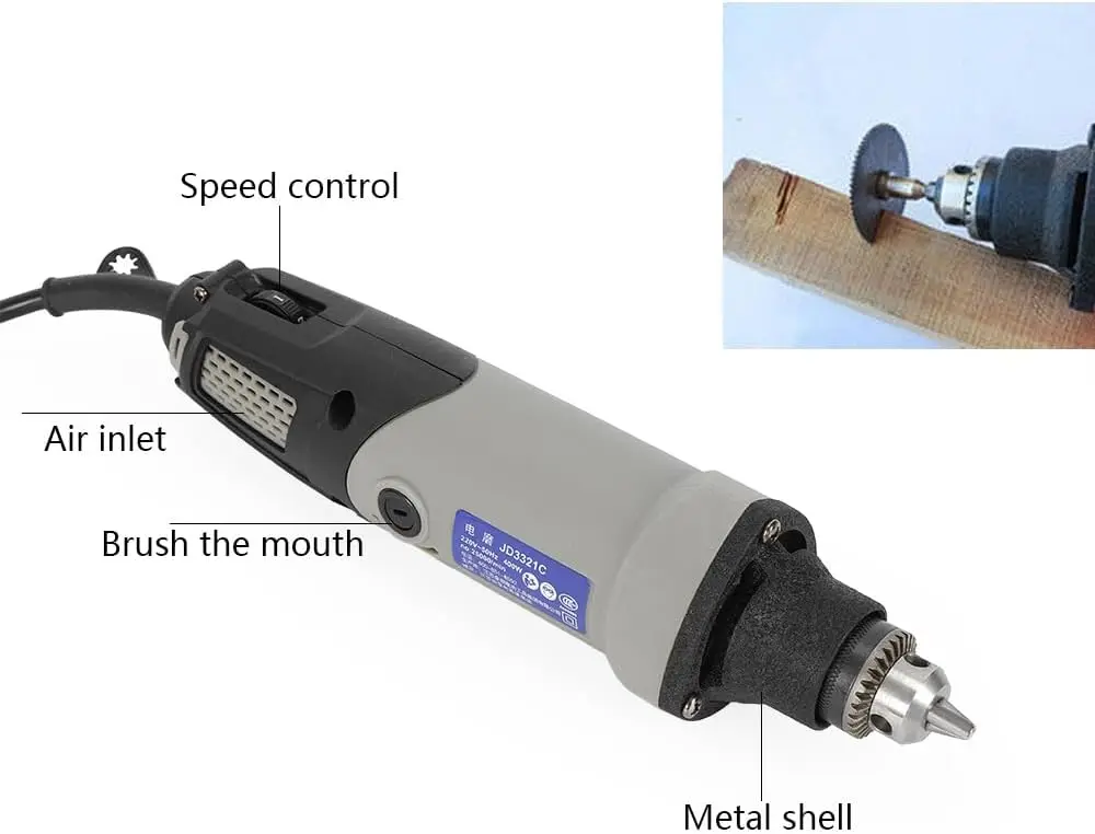 400 W Electric Grinder, 220 V Mini Stick Grinder Drill 6 Positions Rotary Tool with Variable Speed