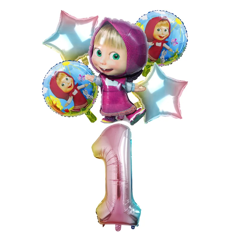 Mashas Bears Birthday Number Balloon Set Girls Party Supplies Balloons Suit Foil Ballon Decor Tool Baby Shower Props Kid Gift