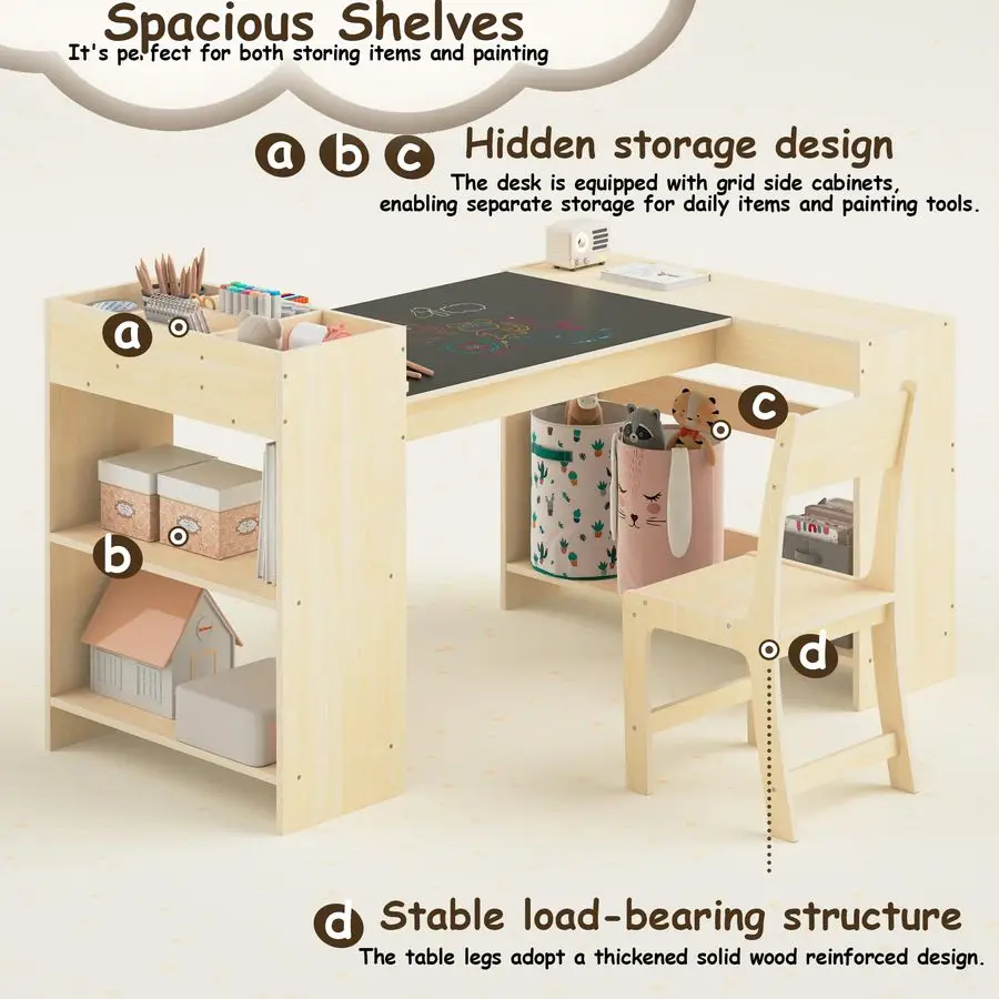 مجموعة طاولة فنية وكرسي واحد، طاولة حرفية للأطفال مع مساحة تخزين من الورق الملفوف، مجموعة خشبية قابلة لتعديل الارتفاع للأطفال الصغار، أزياء النشاط #5