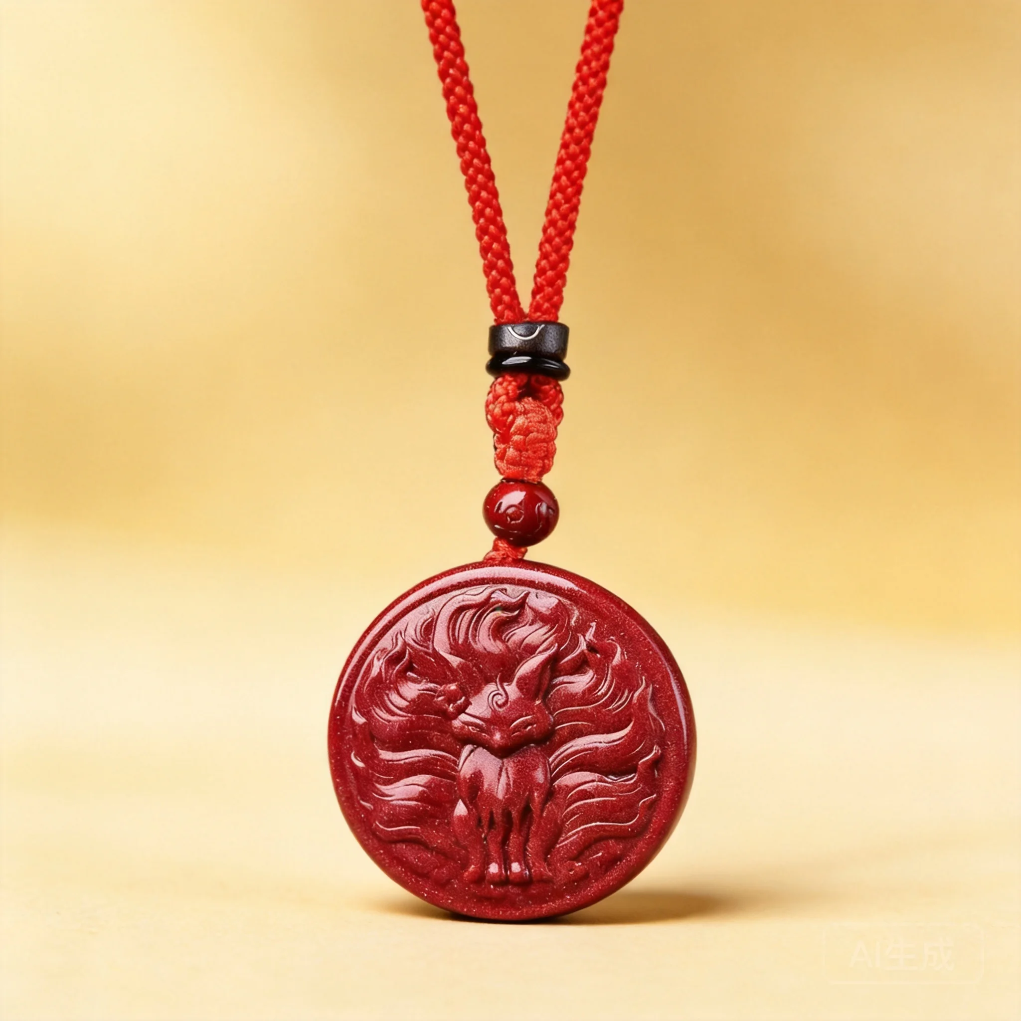 Chinese Style Cinnabar Nine Tailed Fox Pendant Lucky Blessing Amulet Necklace For Men Women Couple Birth Year Gift Spiritual For