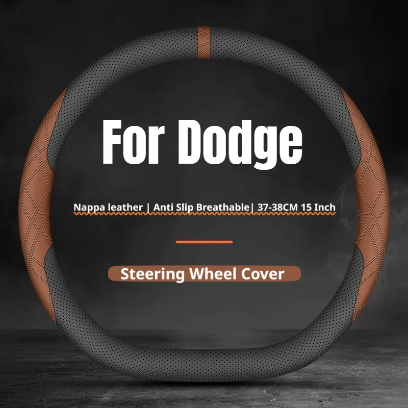 2026 Two‑Tone Color Car Steering Wheel Cover Leather 15 Inch For Dodge Challenger Charger Durango Hornet Journey Car Accessories