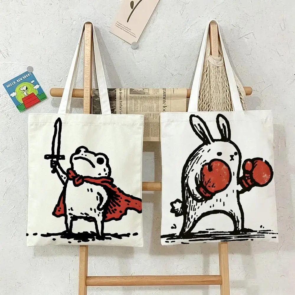 Cute Vintage Cartoon Storage Bags  Shopper Bags Handbags Canvas Shoulder Bags Woman Shopping Bags High Capacity